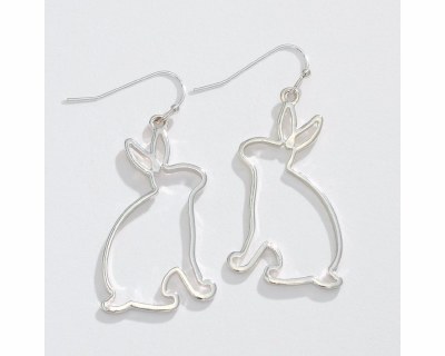 Silver Toned Bunny Outline Earrings