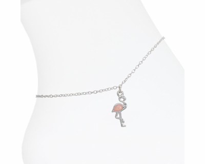 Silver Toned and Pink Flamingo Anklet