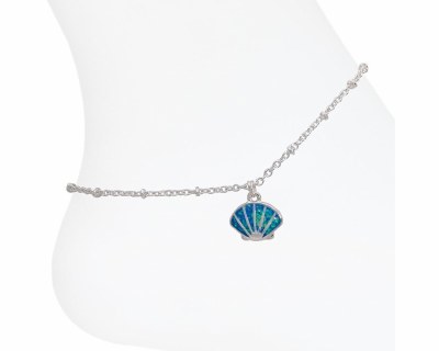 Silver Toned and Blue Scallop Shell Anklet