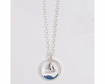 Silver Toned and Blue Bling Sailboat Necklace