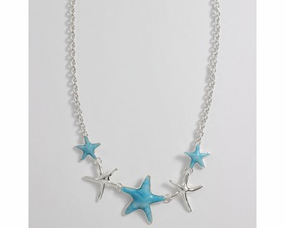 Silver Toned and Blue Starfish Necklace