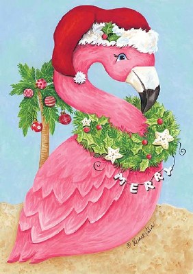 Box of 16 8" x 6" Velvet Touch Merry Flamingo Holiday Cards