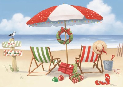 Box of 16 Lux 6" x 8" Matte Finish Beach Chairs and Umbrella Christmas Cards