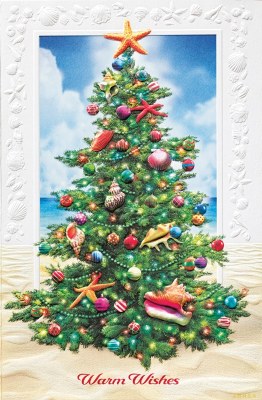 Box of 16 Christmas Tree on the Beach Christmas Cards