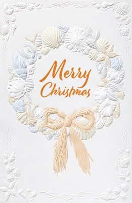Box of 16 Light Blue Shell Wreath Christmas Cards