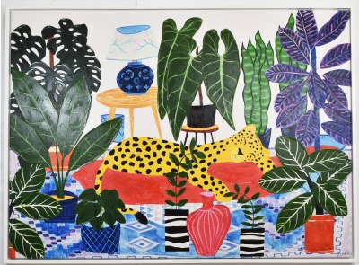 44" x 60" Leopard Napping Canvas in a White Frame