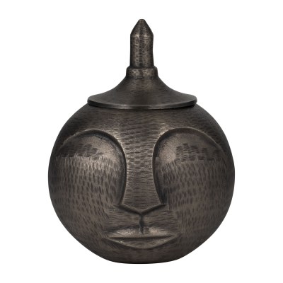 13" Bronze Metal Face Jar