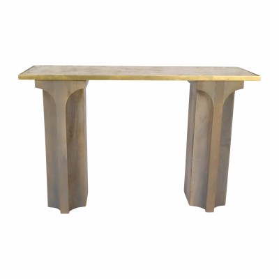 47" Natural Travertine Top Wood Base Console Table