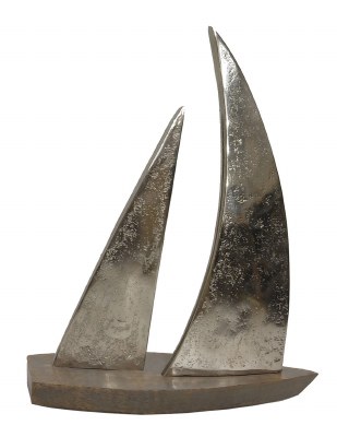 9" Silver and Wood Abstract Sailboat Statue