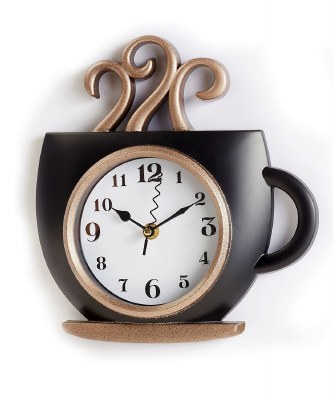 9" Black and Gold Coffee Cup Wall Clock