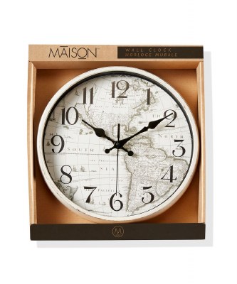 11" Round Distressed White Map Wall Clock