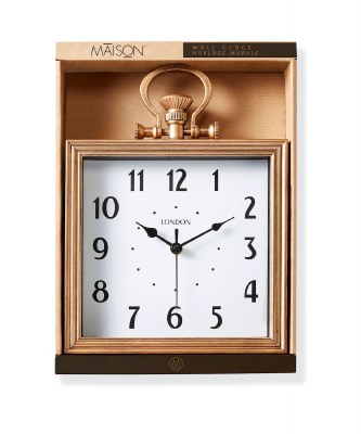 10" Sq Distressed Gold Pocket Watch Wall Clock