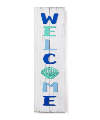 39" x 9" Blue and White "Welcome" Plaque