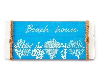 7" x 16" Blue and White "Beach House" Coastal Wood Wall Art Plaque