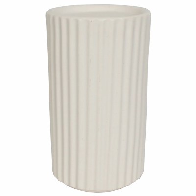 6" Ivory Ribbed Ceramic Pillar Candeholder