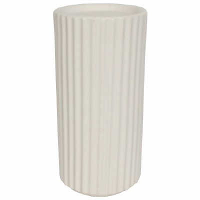8" Ivory Ribbed Ceramic Pillar Candeholder