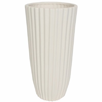 12" Ivory Ribbed Ceramic Vase