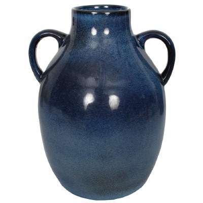8" Dark Blue Two Handle Ceramic Vase