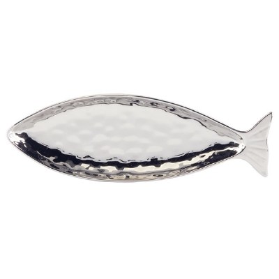 Large Silver Fish Shape Ceramic Platter
