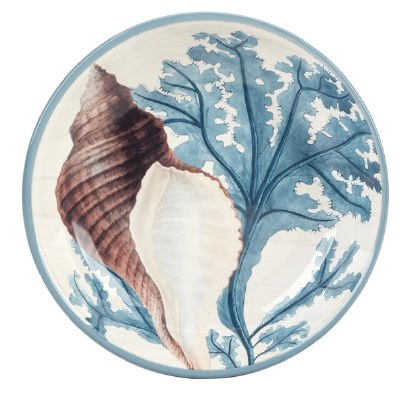 9" Round Conch Shell Ceramic Low Bowl