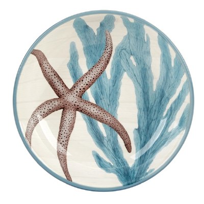 9" Round Brow Starfish Ceramic Low Bowl