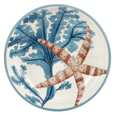 9" Round Striped Starfish Ceramic Low Bowl
