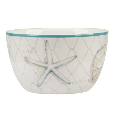 5" Round Cream Ceramic Starfish and Sand Dollar Bowl