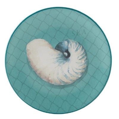 9" Round Teal Ceramic Nautilus Plate