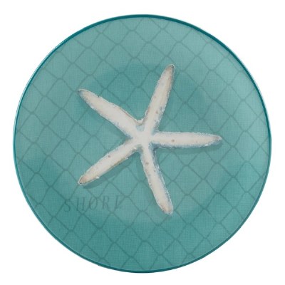 9" Round Teal Ceramic Starfish Plate