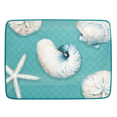 12" x 16" Teal Ocean View Ceramic Platter