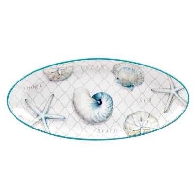 9" x 20" Oval Cream Ocean View Ceramic Platter