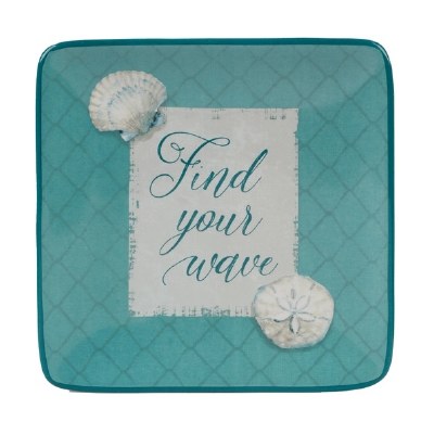 6" Sq Teal and White "Find Your Wave" Ocean View Ceramic Plate