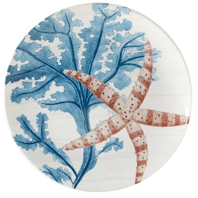 11" Round Striped Starfish Ceramic Plate