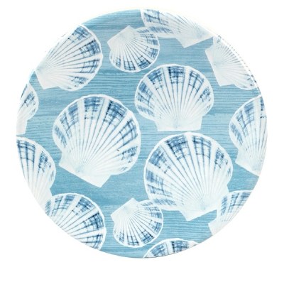 6" Round Blue Scallop Shell Ceramic Plate