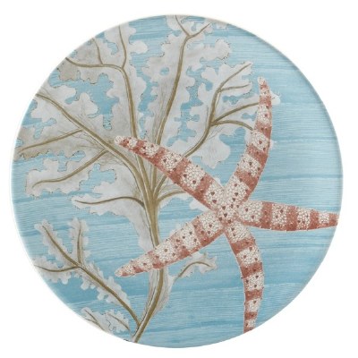 9" Round Striped Starfish Ceramic Plate