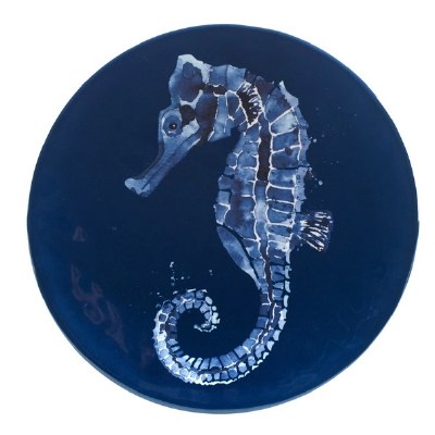 9" Round Dark Blue Seahorse Melamine Plate
