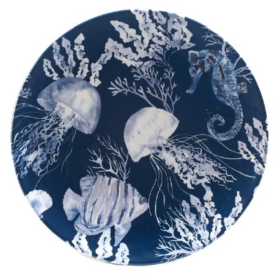 14" Round Blue Sea Life Melamine Platter