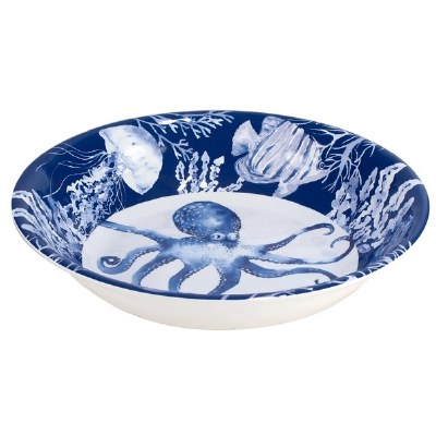 14" Round Blue Octopus Melamine Low Bowl