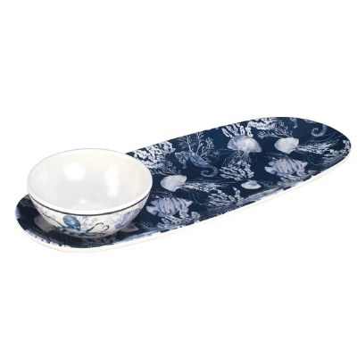 6" x 15" Blue Melamine Sea Life Tray With a Bowl