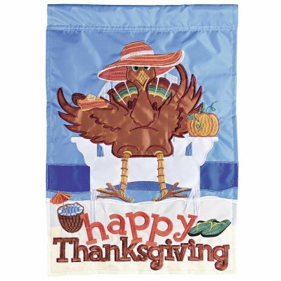 18" x 13" "Happy Thanksgiving" Turkey on the Beach Mini Garden Flag
