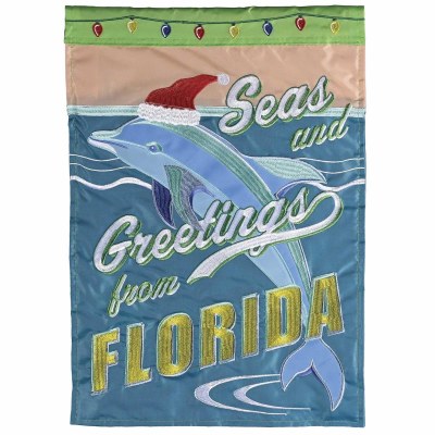 18" x 13" "Seas and Greetings From Florida" Christmas Dolphin Mini Garden Flag