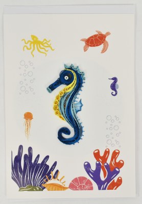 Blue Seahorse Quilling Card