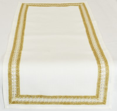 36" Embroidered Jute Border Table Runner