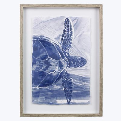 19" x 14" Blue Sea Turtle Framed Coastal Print Under Glass