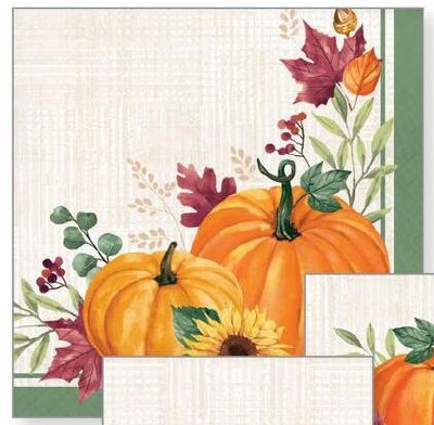 Orange Pumpkin With Leaves Lunch Napkins