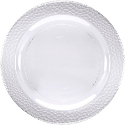 Pack of Ten 10" Round Clear Pebble Textured Border Plastic Plates