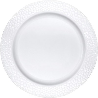 Pack of Ten 9" Round White Pebble Textured Border Plastic Plates