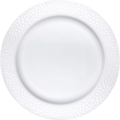Pack of Ten 10" Round White Pebble Textured Border Plastic Plates