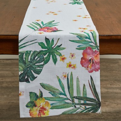 15" x 72" Hibiscus and Tropical Leaves Table Runner