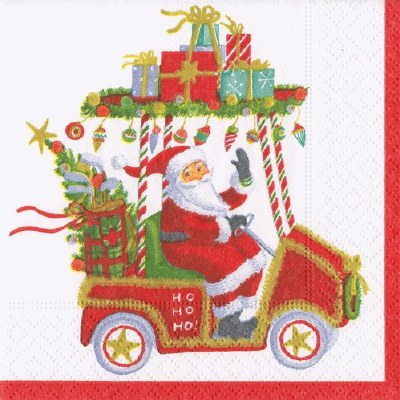 5" Square Santa Riding in a Golf Cart Beverage Napkins